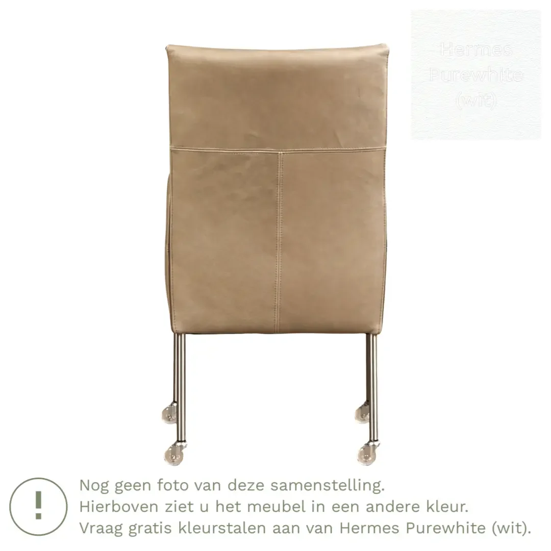 afbeelding van Leren eetkamerstoel Spark - Hermes Purewhite (wit) - Poten staal rond zwart
