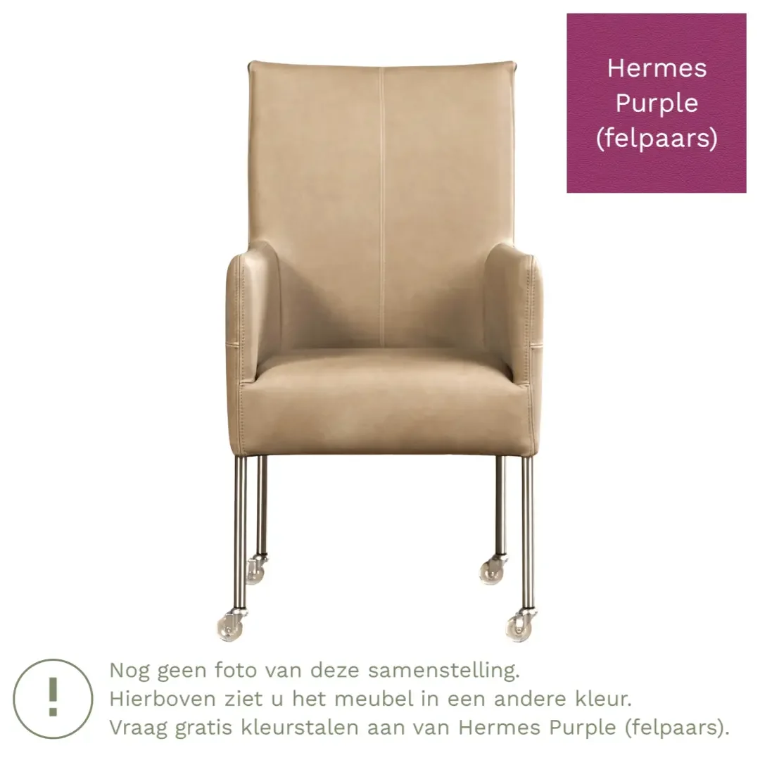 afbeelding van Leren eetkamerstoel Spark - Hermes Purple (felpaars) - Poten staal rond RVS