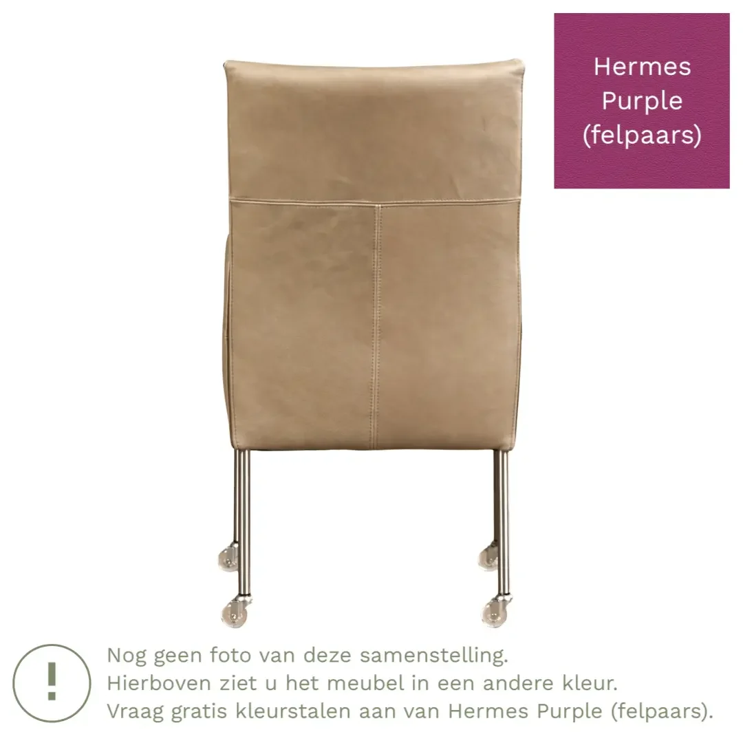 afbeelding van Leren eetkamerstoel Spark - Hermes Purple (felpaars) - Poten staal rond RVS
