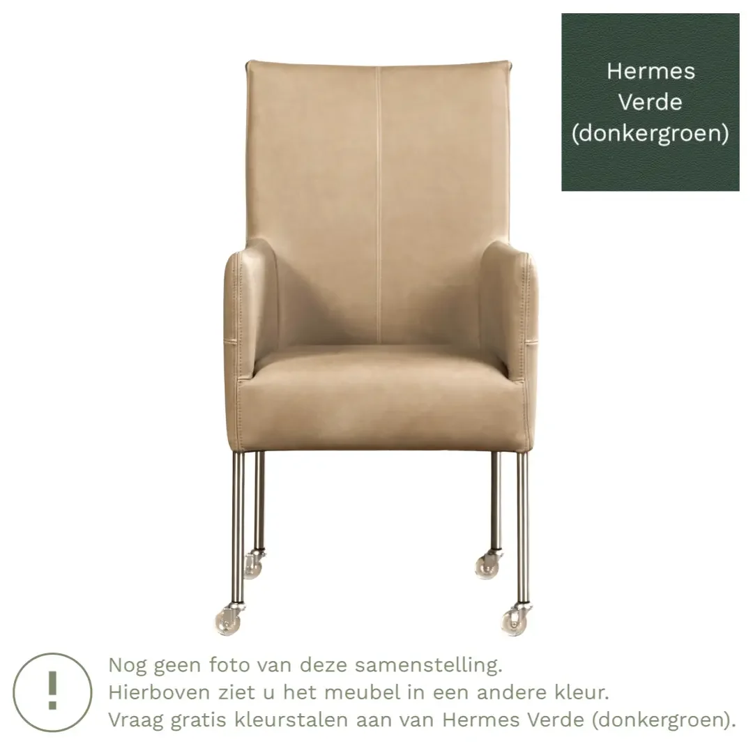 afbeelding van Leren eetkamerstoel Spark - Hermes Verde (donkergroen) - Poten staal rond RVS
