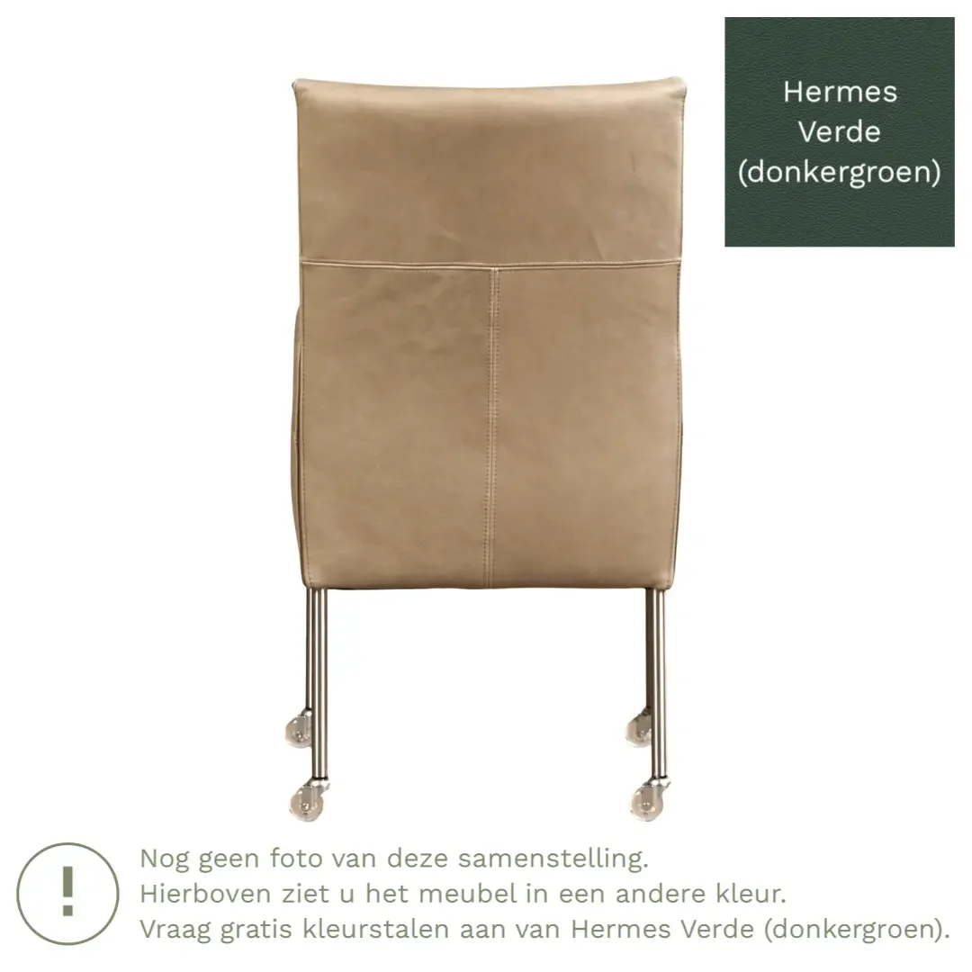 afbeelding van Leren eetkamerstoel Spark - Hermes Verde (donkergroen) - Poten staal rond RVS