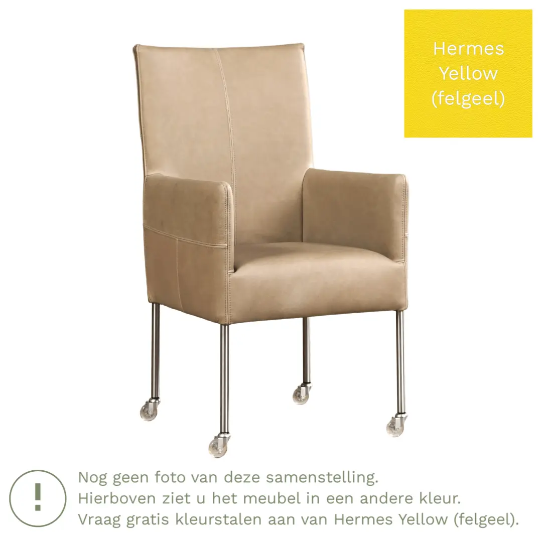 afbeelding van Leren eetkamerstoel Spark - Hermes Yellow (felgeel) - Poten staal rond RVS