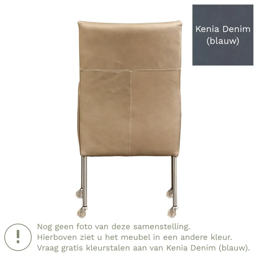 afbeelding van Leren eetkamerstoel Spark - Kenia Denim (blauw) - Poten staal rond RVS