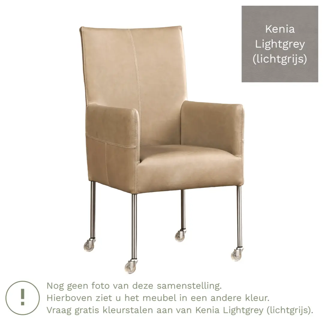 afbeelding van Leren eetkamerstoel Spark - Kenia Lightgrey (lichtgrijs) - Poten staal rond RVS