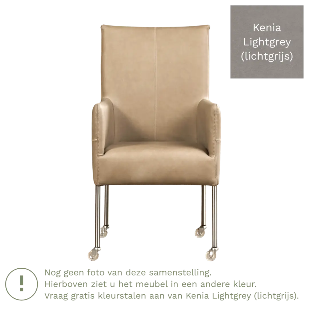 afbeelding van Leren eetkamerstoel Spark - Kenia Lightgrey (lichtgrijs) - Poten staal rond RVS