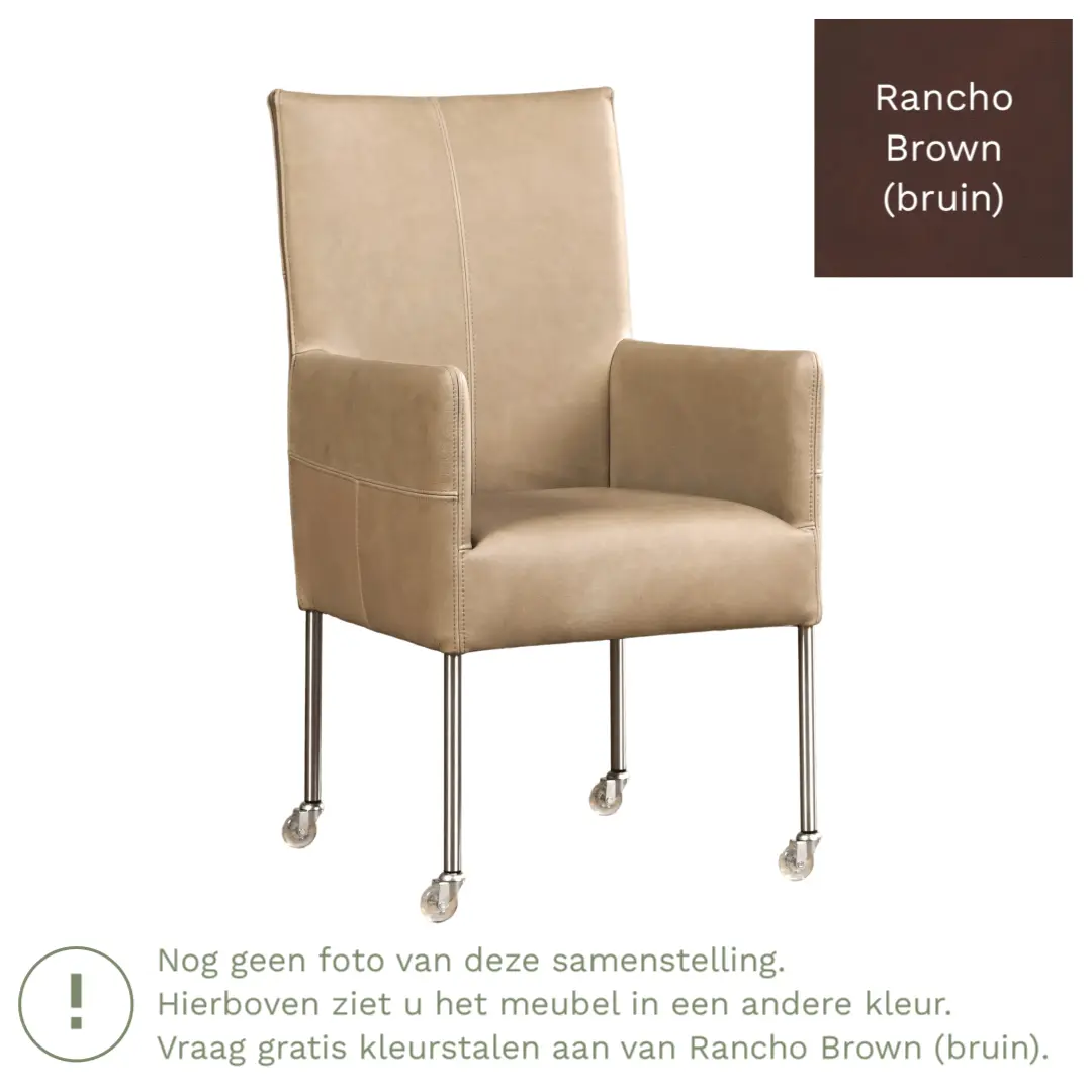 afbeelding van Leren eetkamerstoel Spark - Rancho Brown (bruin) - Poten staal rond RVS