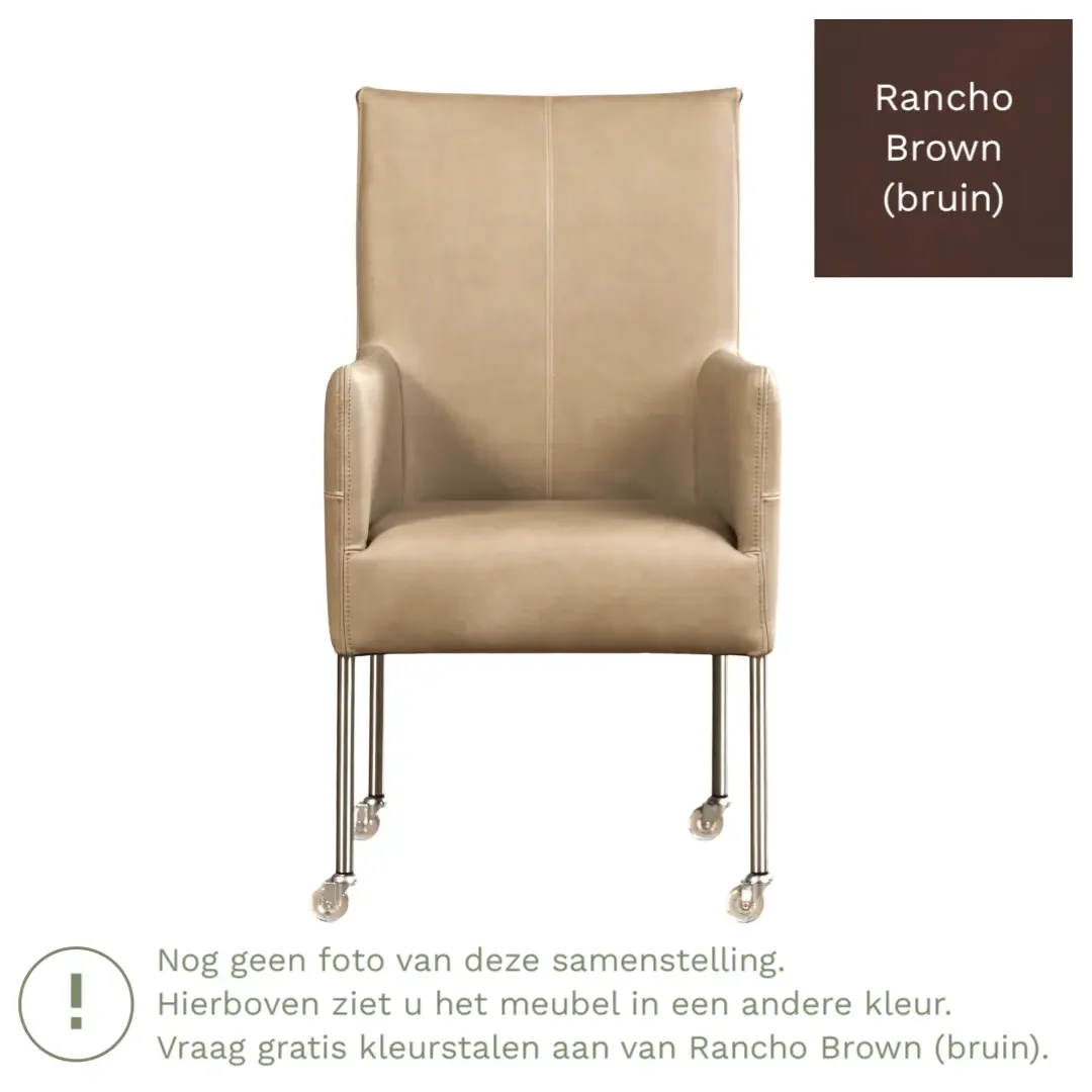 afbeelding van Leren eetkamerstoel Spark - Rancho Brown (bruin) - Poten staal rond RVS