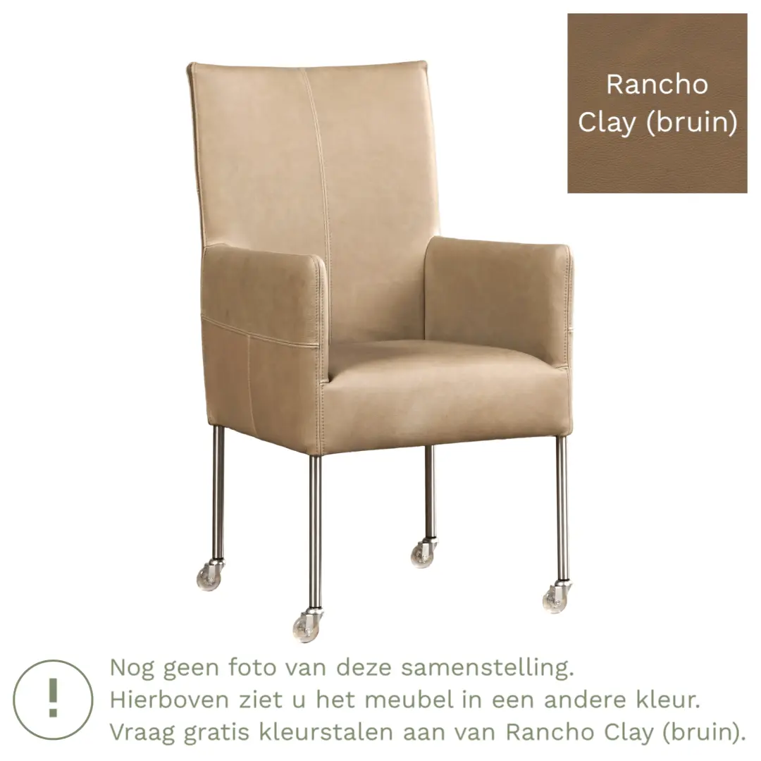 afbeelding van Leren eetkamerstoel Spark - Rancho Clay (bruin) - Poten staal rond RVS