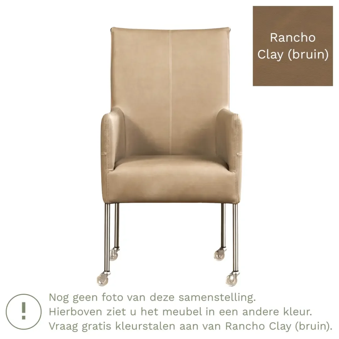 afbeelding van Leren eetkamerstoel Spark - Rancho Clay (bruin) - Poten staal rond RVS