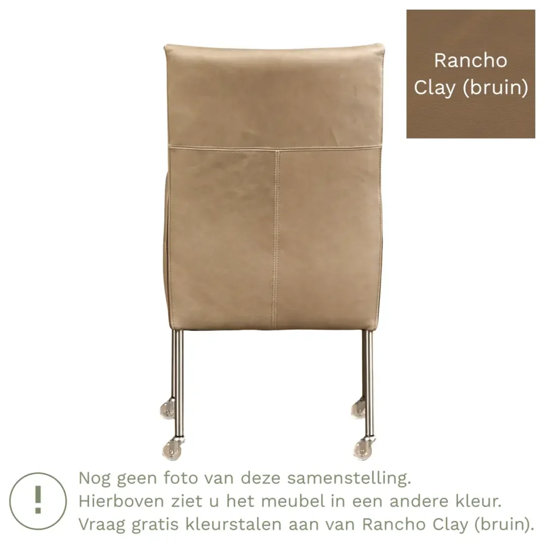 afbeelding van Leren eetkamerstoel Spark - Rancho Clay (bruin) - Poten staal rond RVS