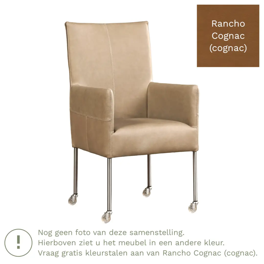 afbeelding van Leren eetkamerstoel Spark - Rancho Cognac (cognac) - Poten staal rond zwart