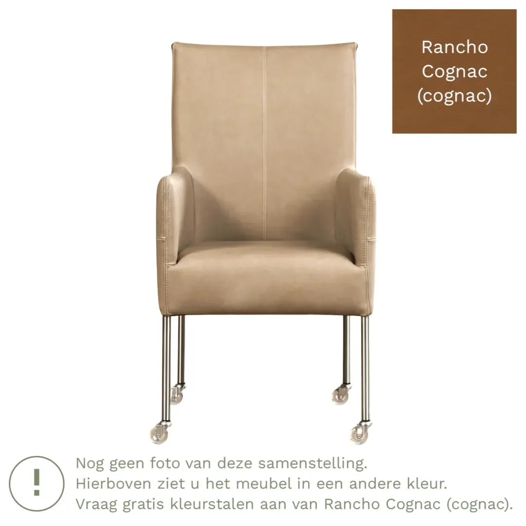 afbeelding van Leren eetkamerstoel Spark - Rancho Cognac (cognac) - Poten staal rond zwart