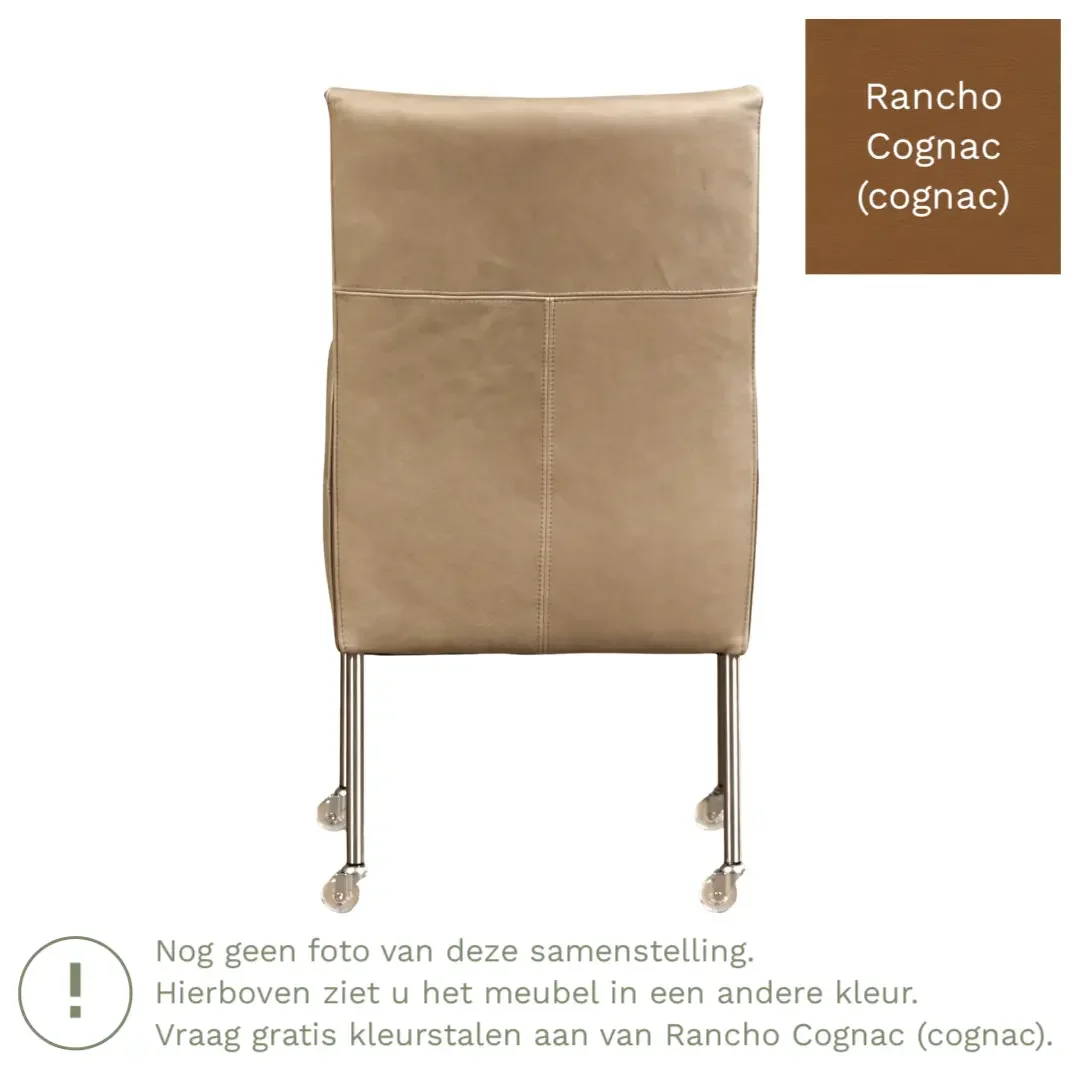 afbeelding van Leren eetkamerstoel Spark - Rancho Cognac (cognac) - Poten staal rond zwart