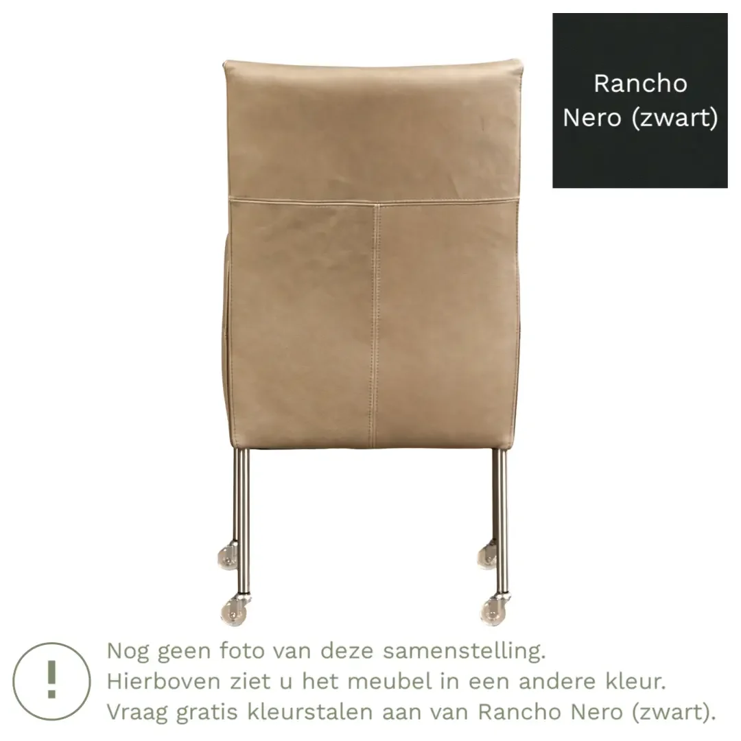 afbeelding van Leren eetkamerstoel Spark - Rancho Nero (zwart) - Poten staal rond RVS