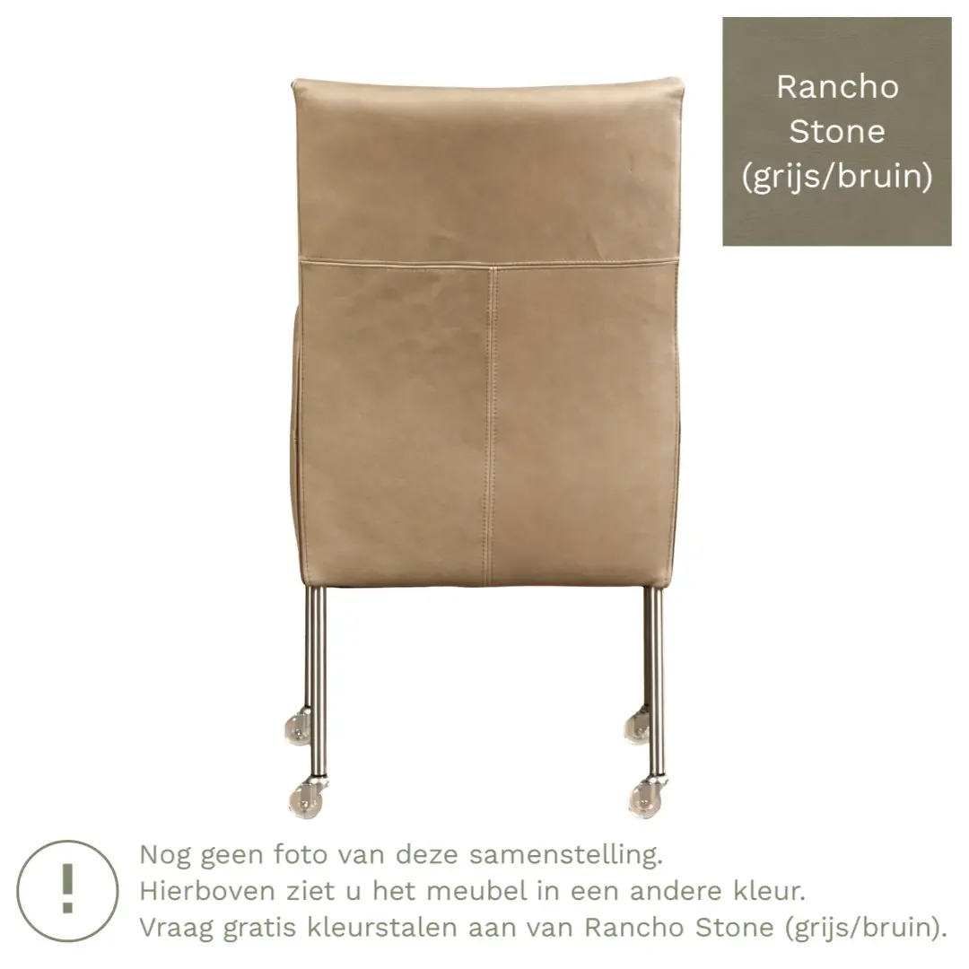 afbeelding van Leren eetkamerstoel Spark - Rancho Stone (grijs/bruin) - Poten staal rond zwart