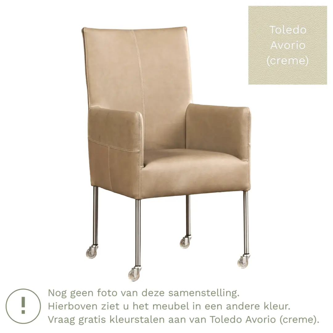 afbeelding van Leren eetkamerstoel Spark - Toledo Avorio (crème) - Poten staal rond RVS