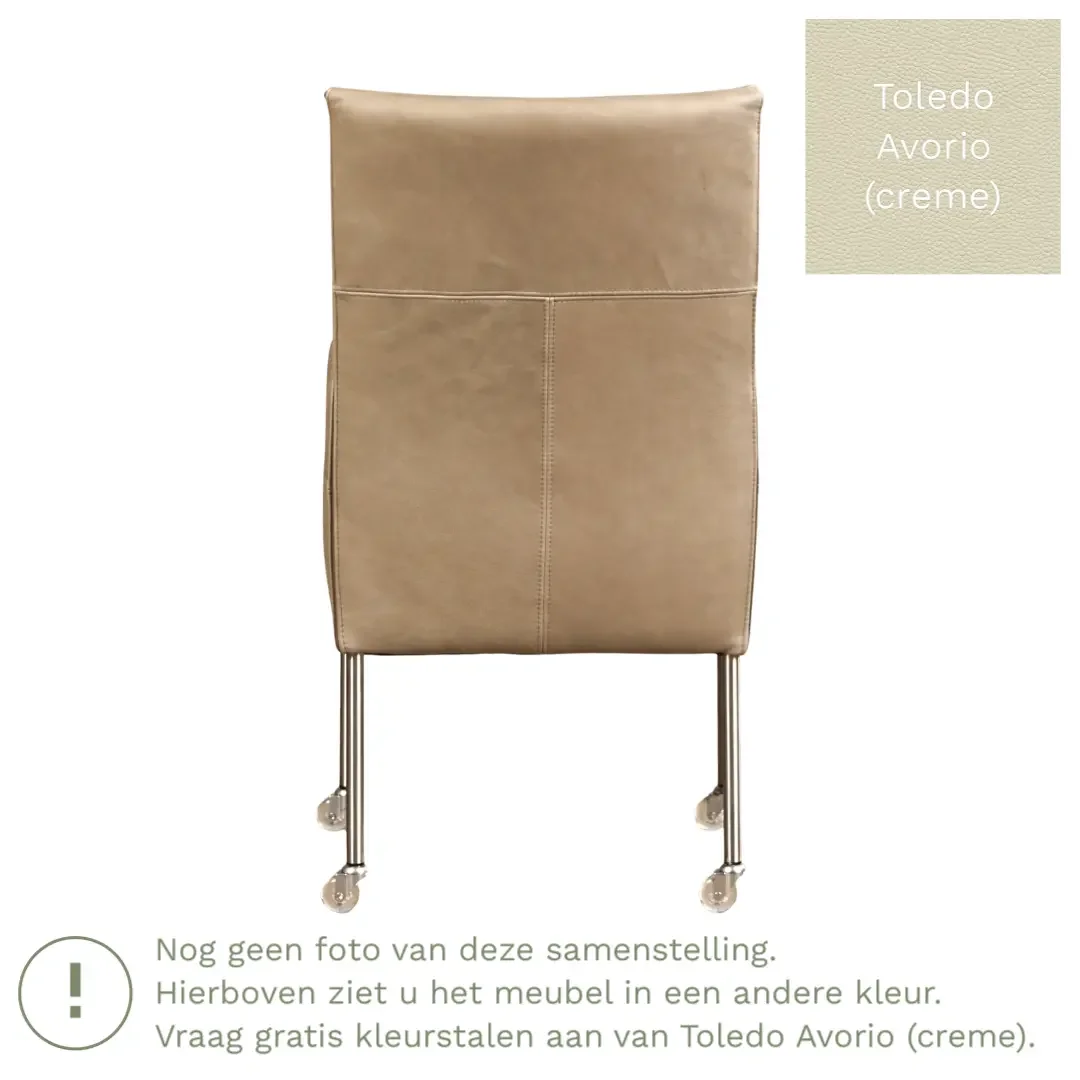 afbeelding van Leren eetkamerstoel Spark - Toledo Avorio (crème) - Poten staal rond RVS