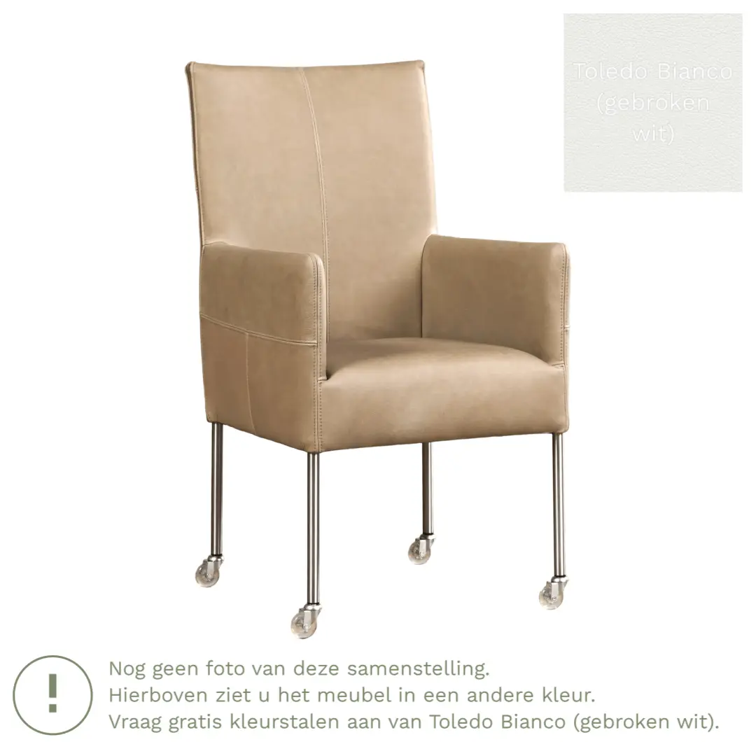 afbeelding van Leren eetkamerstoel Spark - Toledo Bianco (gebroken wit) - Poten staal rond RVS