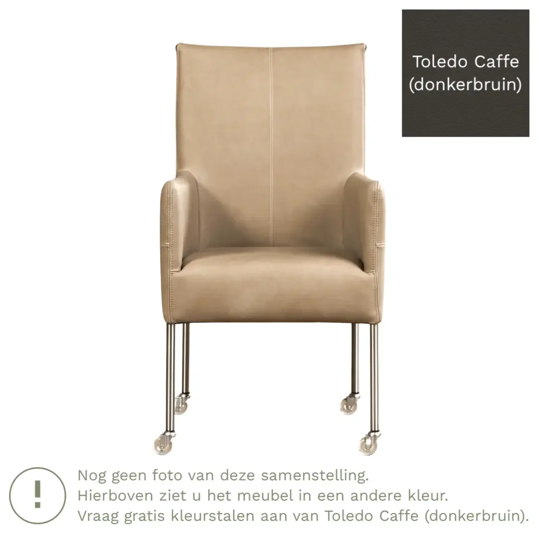 afbeelding van Leren eetkamerstoel Spark - Toledo Caffe (donkerbruin) - Poten staal rond zwart