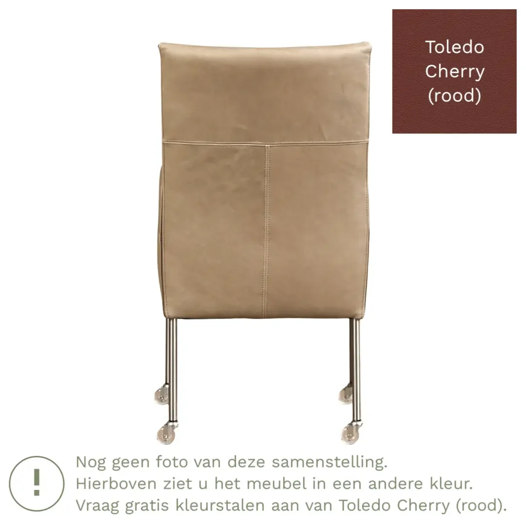 afbeelding van Leren eetkamerstoel Spark - Toledo Cherry (rood) - Poten staal rond RVS
