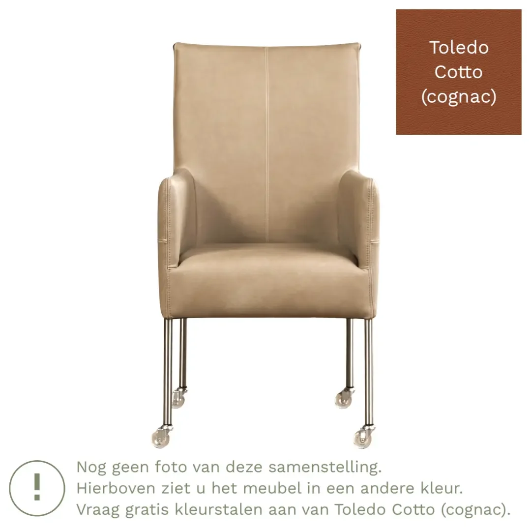 afbeelding van Leren eetkamerstoel Spark - Toledo Cotto (cognac) - Poten staal rond zwart