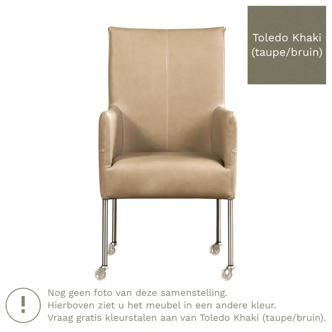 afbeelding van Leren eetkamerstoel Spark - Toledo Khaki (taupe/bruin) - Poten staal rond zwart