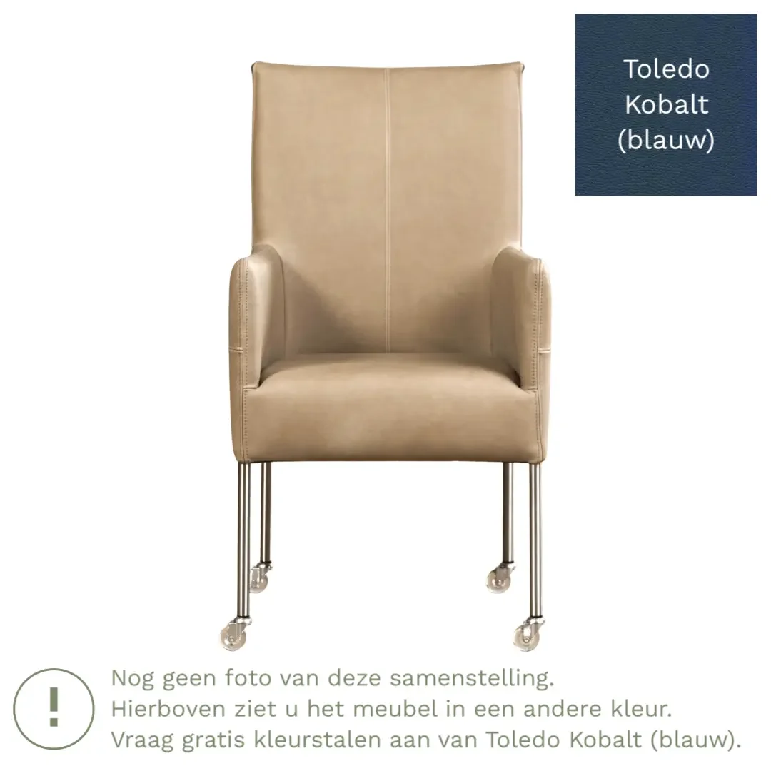 afbeelding van Leren eetkamerstoel Spark - Toledo Kobalt (blauw) - Poten staal rond zwart