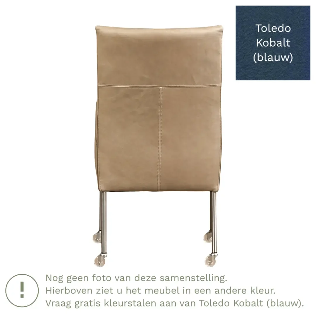 afbeelding van Leren eetkamerstoel Spark - Toledo Kobalt (blauw) - Poten staal rond zwart