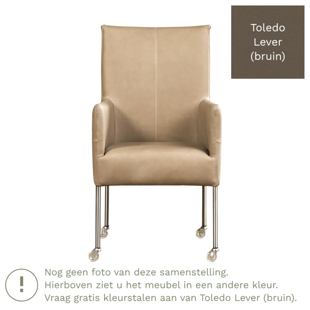 afbeelding van Leren eetkamerstoel Spark - Toledo Lever (bruin) - Poten staal rond RVS