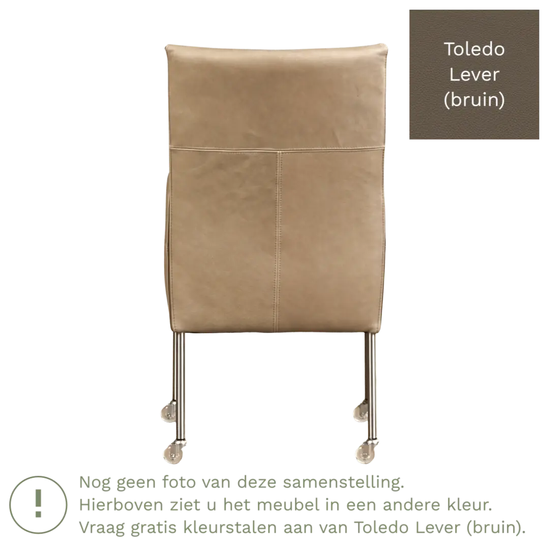 afbeelding van Leren eetkamerstoel Spark - Toledo Lever (bruin) - Poten staal rond RVS