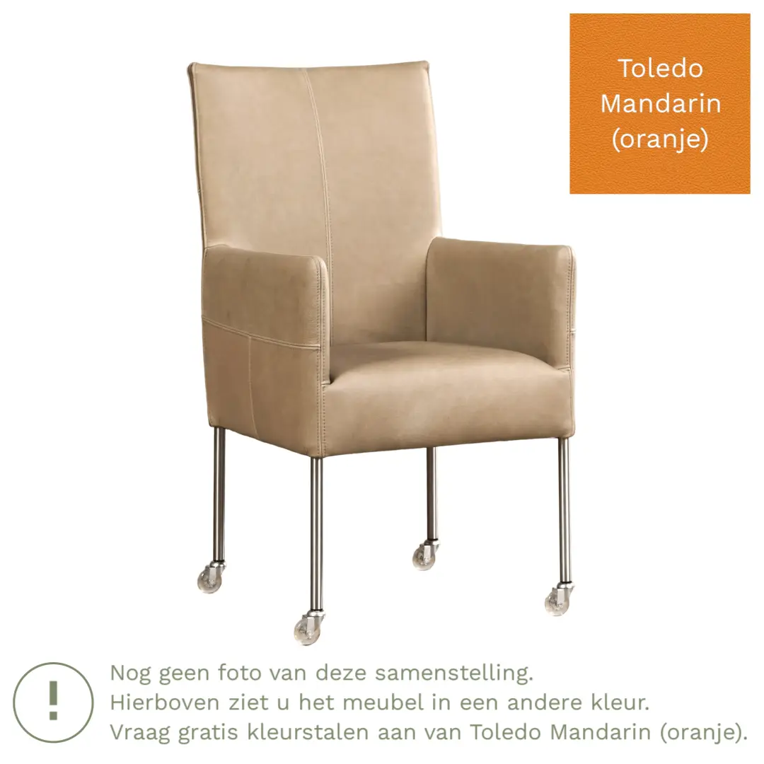 afbeelding van Leren eetkamerstoel Spark - Toledo Mandarin (oranje) - Poten staal rond zwart