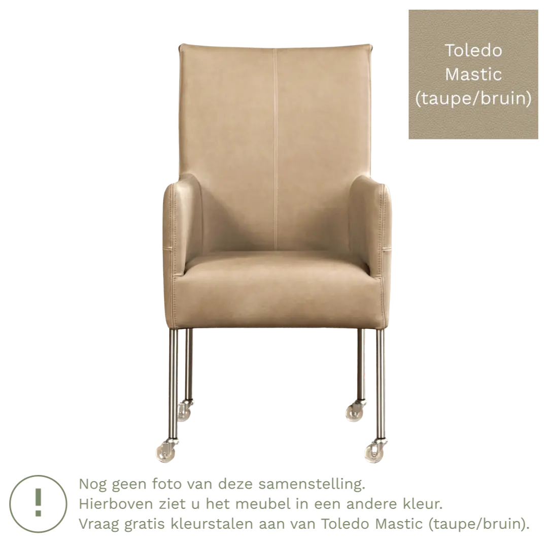 afbeelding van Leren eetkamerstoel Spark - Toledo Mastic (taupe/bruin) - Poten staal rond RVS