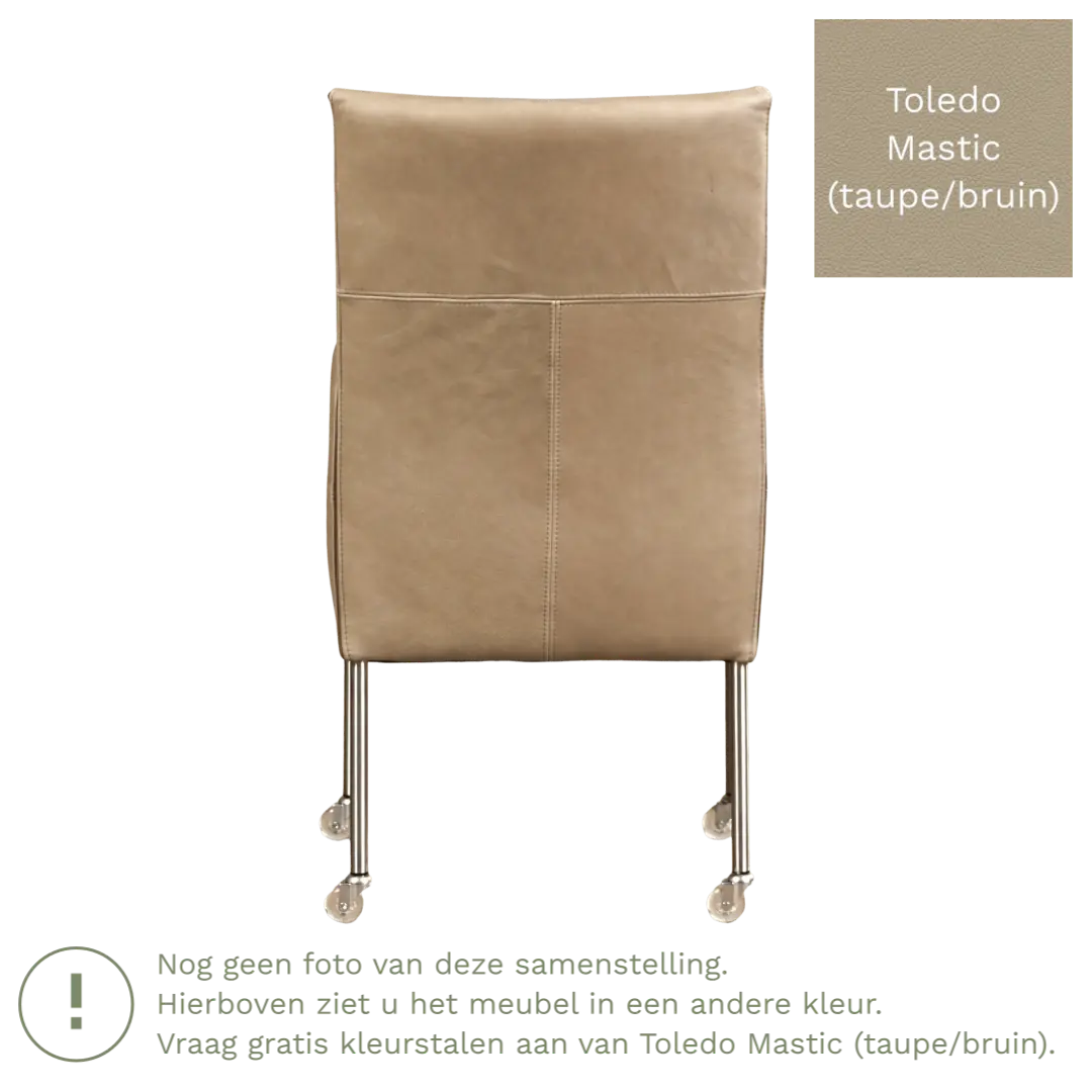 afbeelding van Leren eetkamerstoel Spark - Toledo Mastic (taupe/bruin) - Poten staal rond RVS