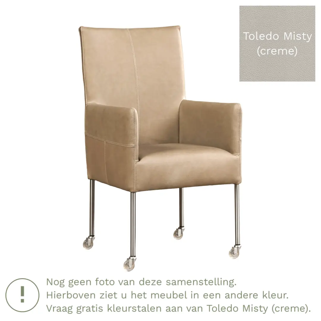 afbeelding van Leren eetkamerstoel Spark - Toledo Misty (crème) - Poten staal rond RVS