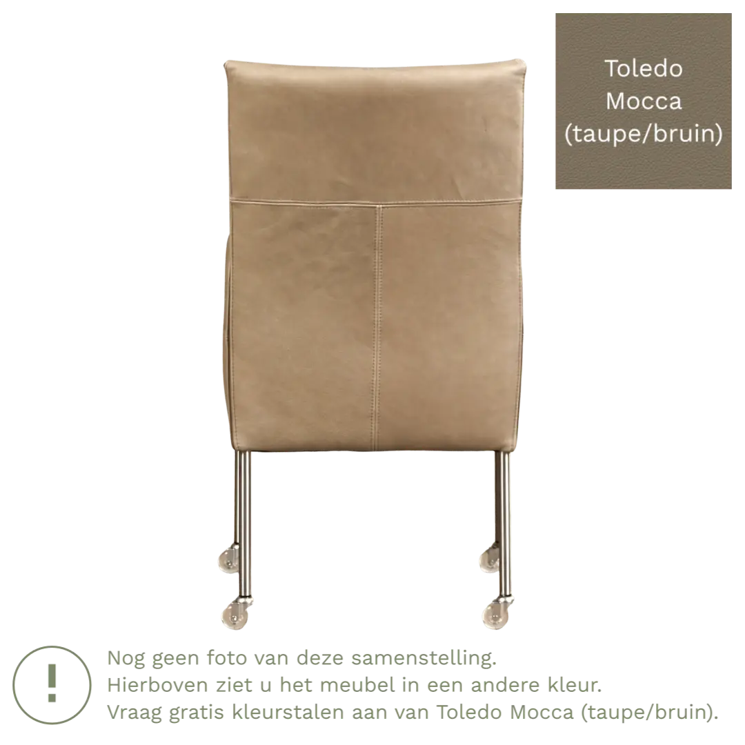 afbeelding van Leren eetkamerstoel Spark - Toledo Mocca (taupe/bruin) - Poten staal rond RVS