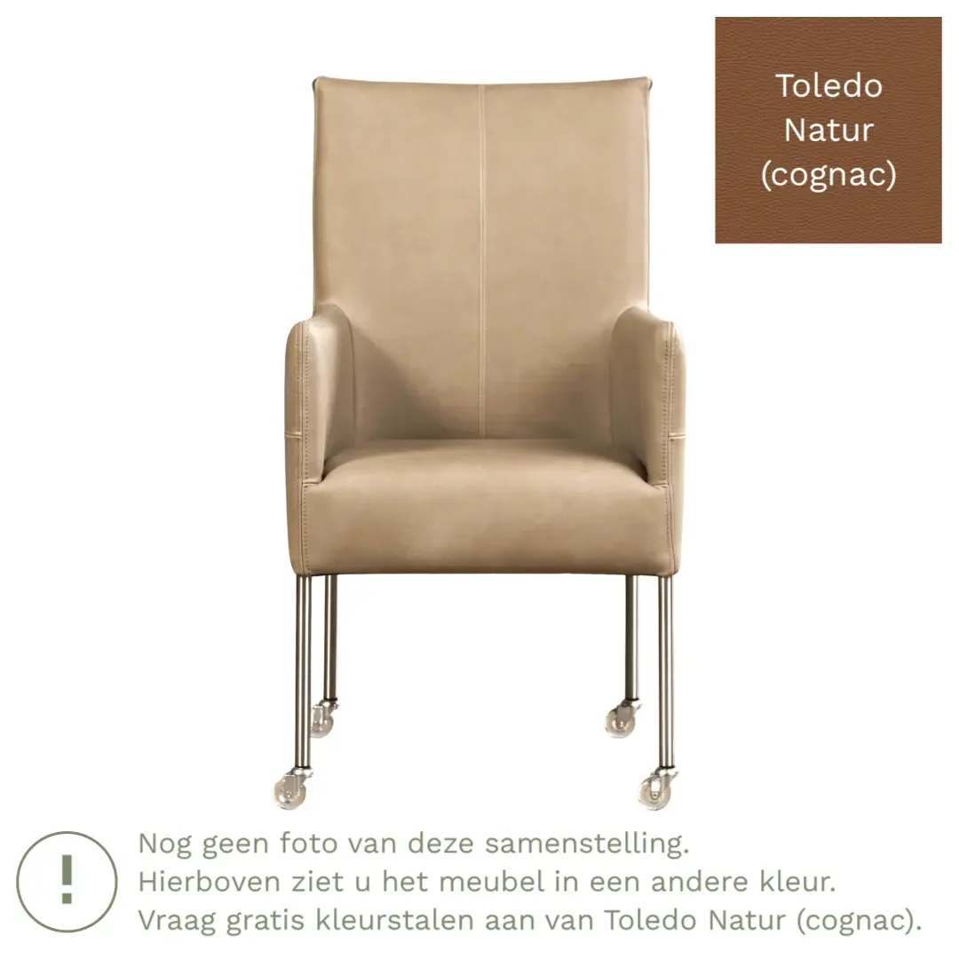 afbeelding van Leren eetkamerstoel Spark - Toledo Natur (cognac) - Poten staal rond RVS