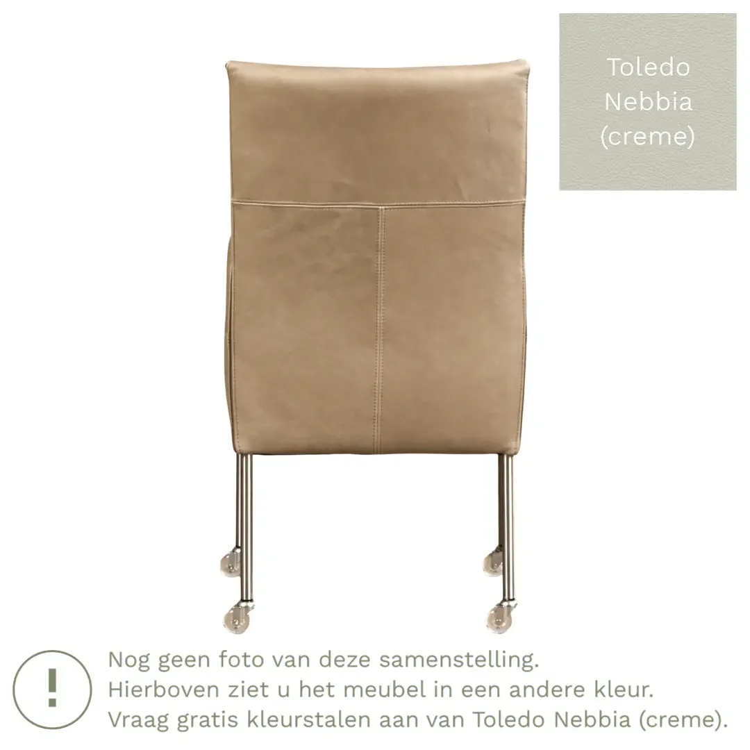 afbeelding van Leren eetkamerstoel Spark - Toledo Nebbia (crème) - Poten staal rond RVS