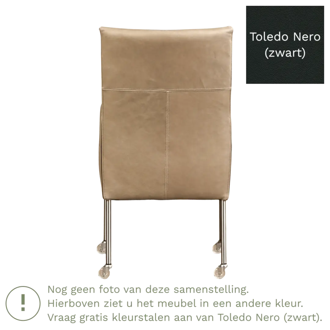 afbeelding van Leren eetkamerstoel Spark - Toledo Nero (zwart) - Poten staal rond zwart