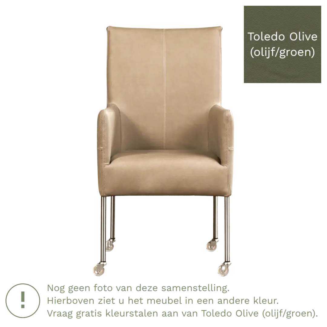 afbeelding van Leren eetkamerstoel Spark - Toledo Olive (olijf/goen) - Poten staal rond RVS