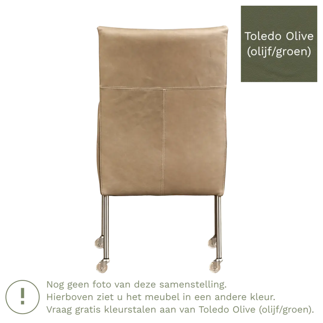 afbeelding van Leren eetkamerstoel Spark - Toledo Olive (olijf/goen) - Poten staal rond RVS