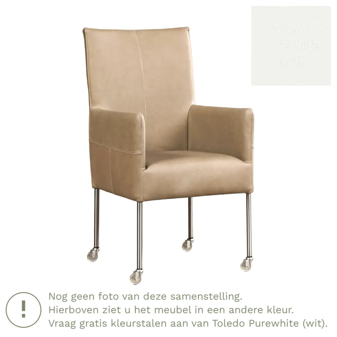 afbeelding van Leren eetkamerstoel Spark - Toledo Purewhite (wit) - Poten staal rond RVS