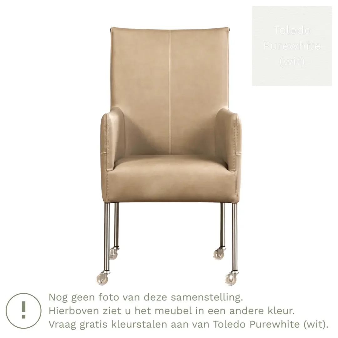 afbeelding van Leren eetkamerstoel Spark - Toledo Purewhite (wit) - Poten staal rond RVS