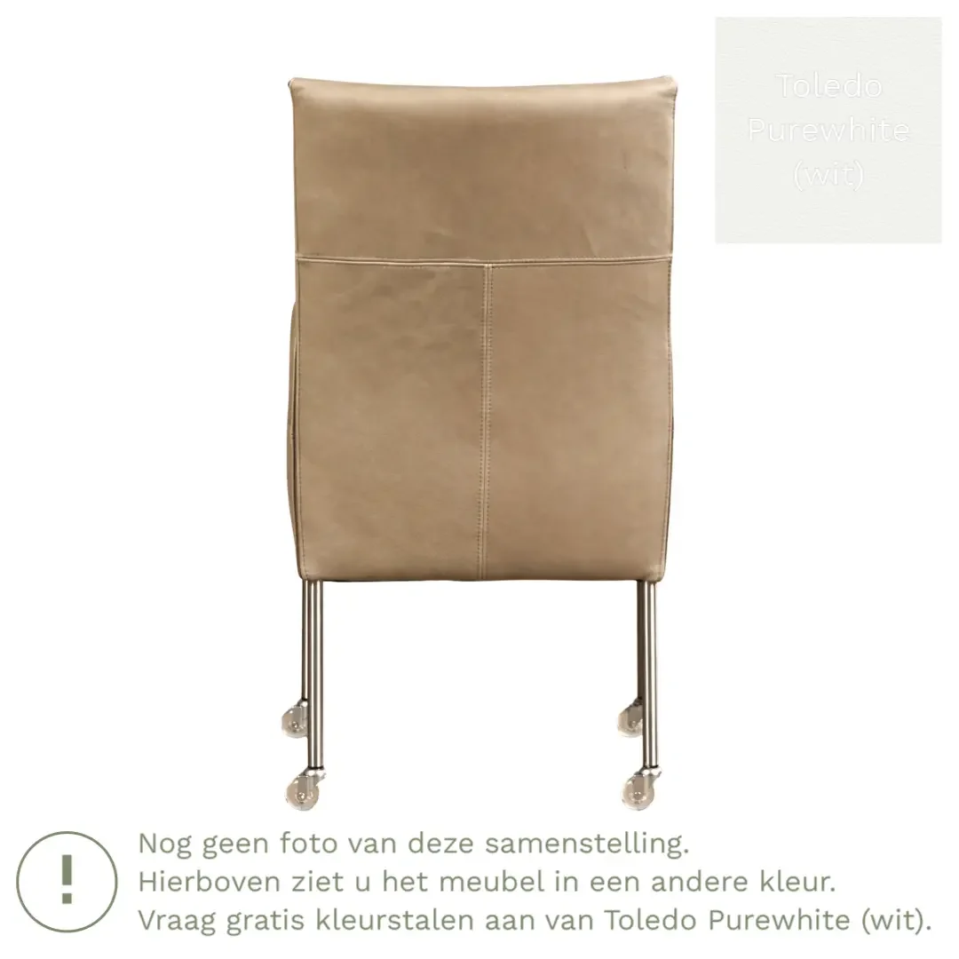 afbeelding van Leren eetkamerstoel Spark - Toledo Purewhite (wit) - Poten staal rond RVS