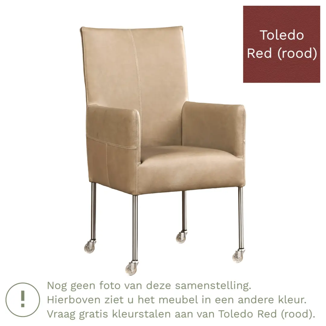afbeelding van Leren eetkamerstoel Spark - Toledo Red (rood) - Poten staal rond zwart