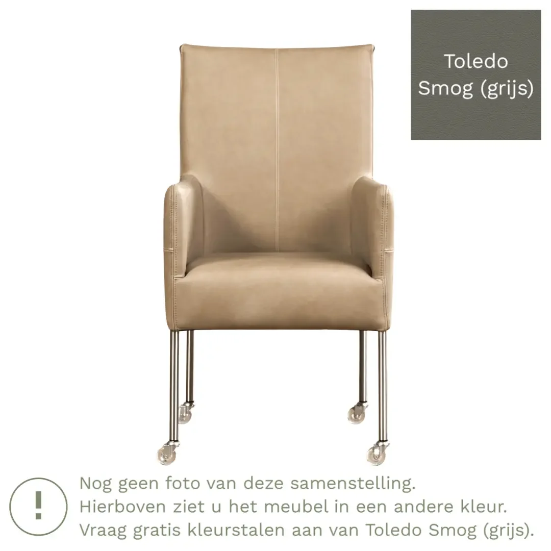 afbeelding van Leren eetkamerstoel Spark - Toledo Smog (grijs) - Poten staal rond zwart