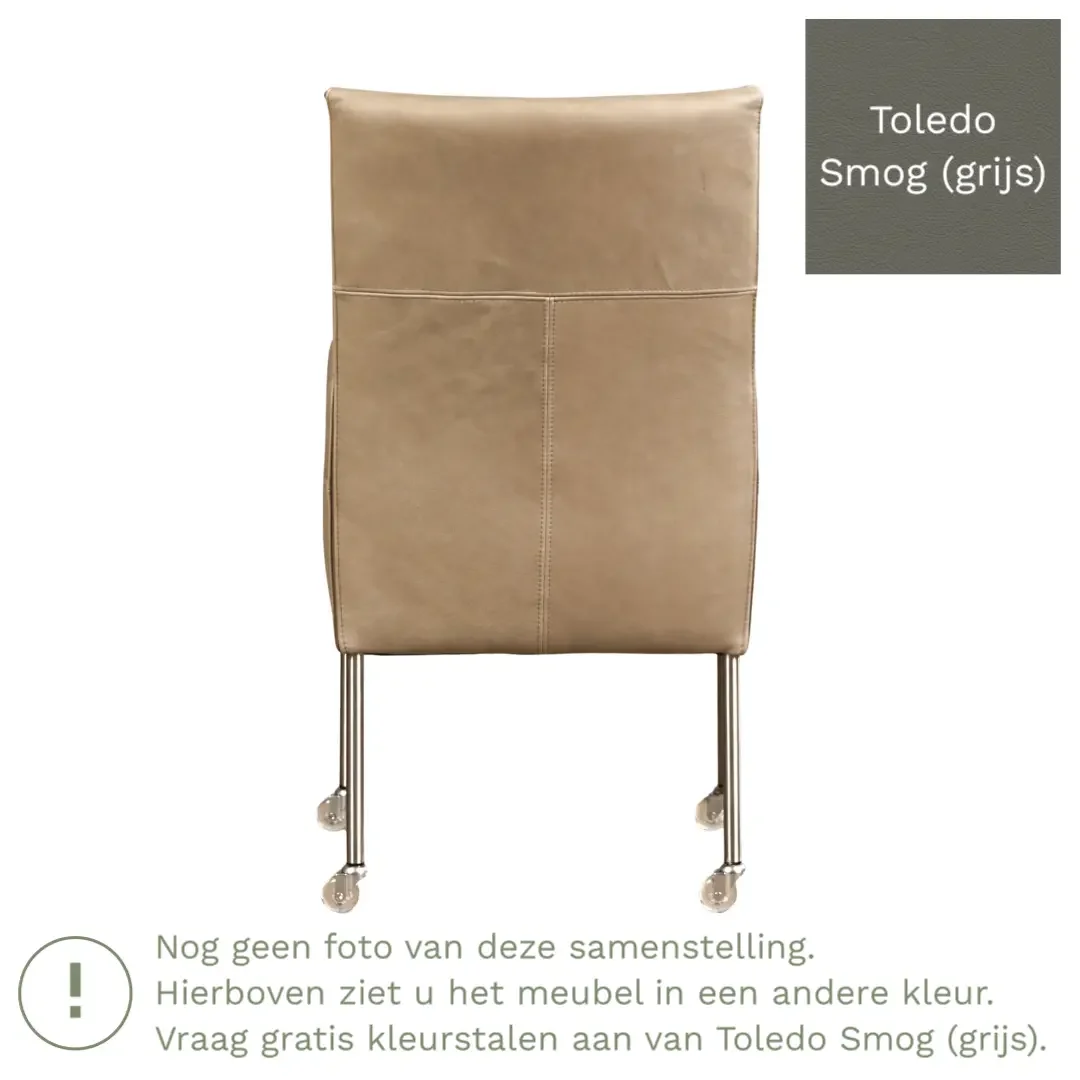 afbeelding van Leren eetkamerstoel Spark - Toledo Smog (grijs) - Poten staal rond zwart