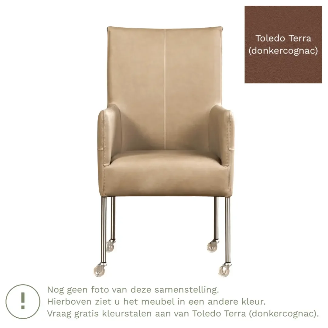 afbeelding van Leren eetkamerstoel Spark - Toledo Terra (donkercognac) - Poten staal rond RVS