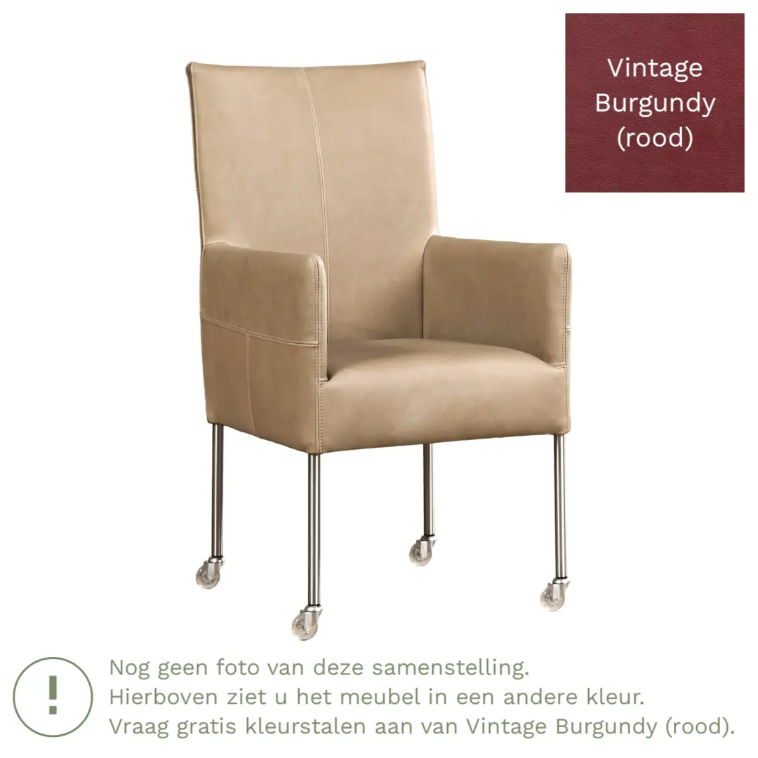 afbeelding van Leren eetkamerstoel Spark - Vintage Burgundy (rood) - Poten staal rond zwart