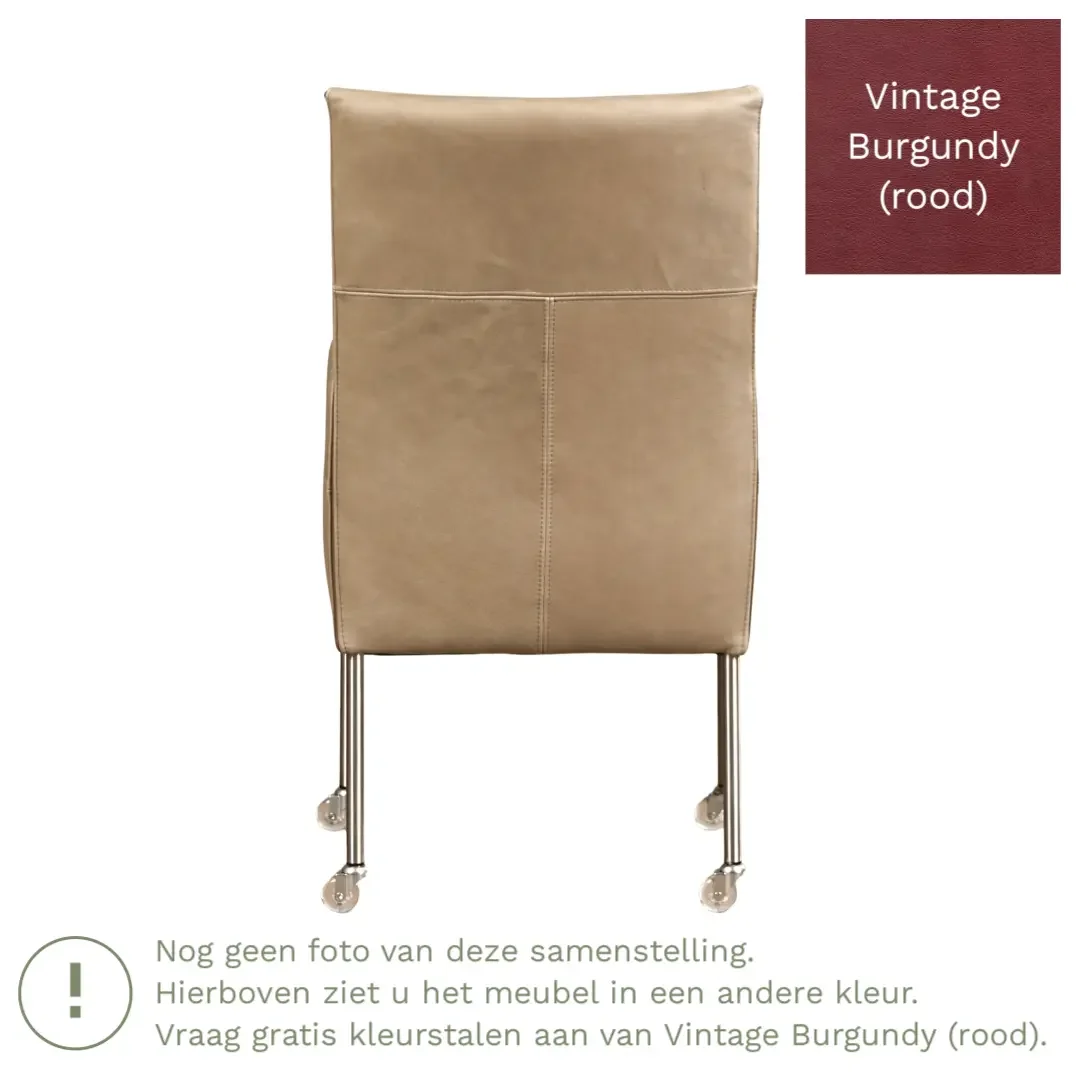 afbeelding van Leren eetkamerstoel Spark - Vintage Burgundy (rood) - Poten staal rond zwart