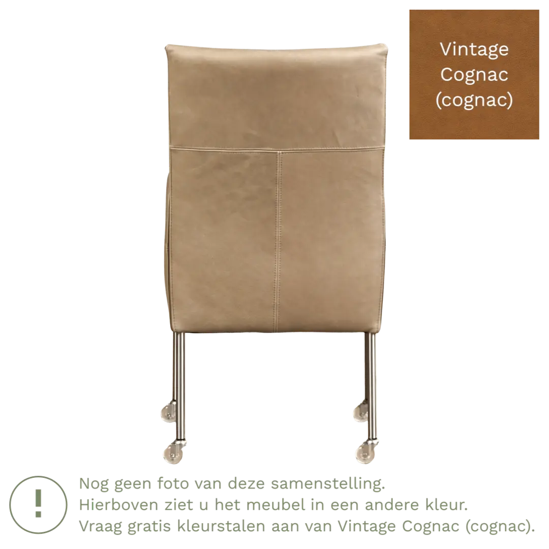 afbeelding van Leren eetkamerstoel Spark - Vintage Cognac (cognac) - Poten staal rond RVS